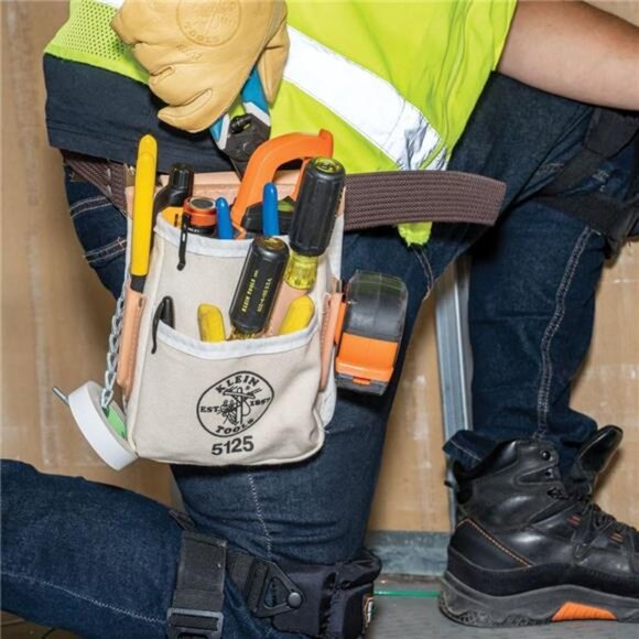 Tools 5125 Canvas and Leather 5-Pocket Tool Pouch with Chain Tape Thong - Picture 5 of 14